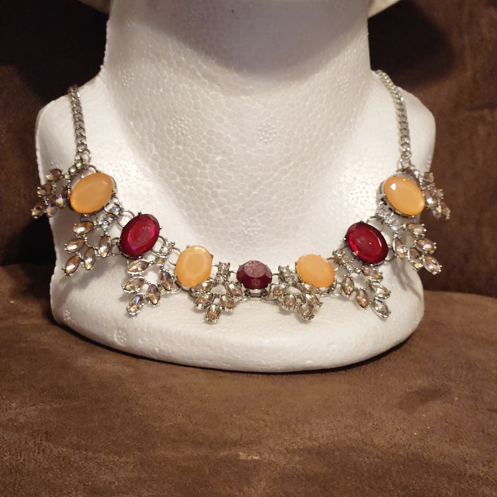 Red and Gold Gemstone Necklace